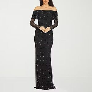 Elegant Sheer Off Shoulder Pearl Embellished Gown - size 10 BNWT